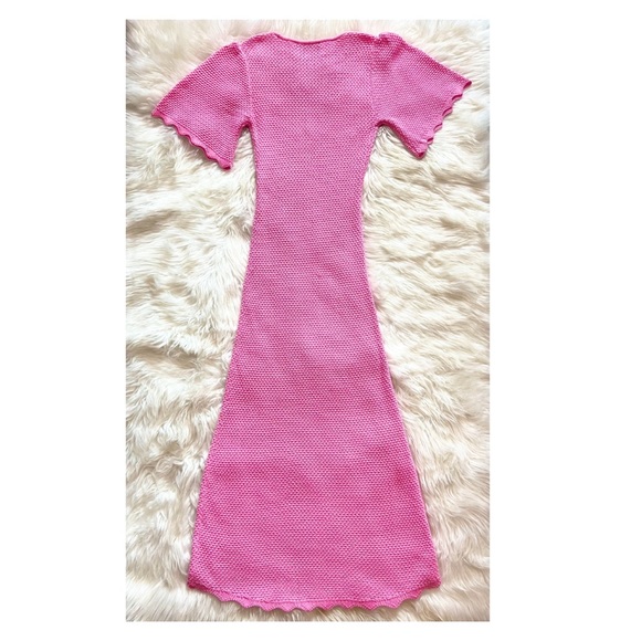 New! Rare VICTOR GLEMAUD Knit Deep V-Neck Midi Sweater Dress in Neon Pink - Picture 10 of 13